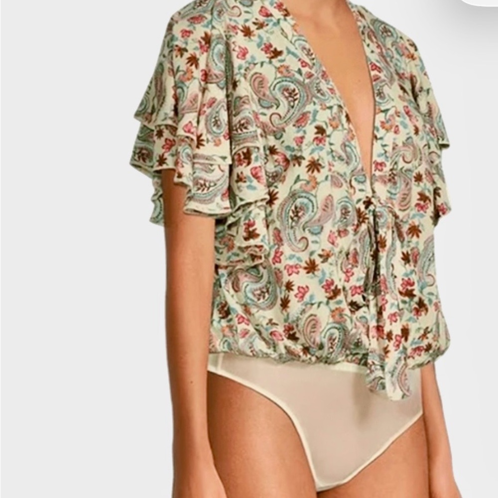 Free People Floral Paisley Ruffle Sleeve Top.